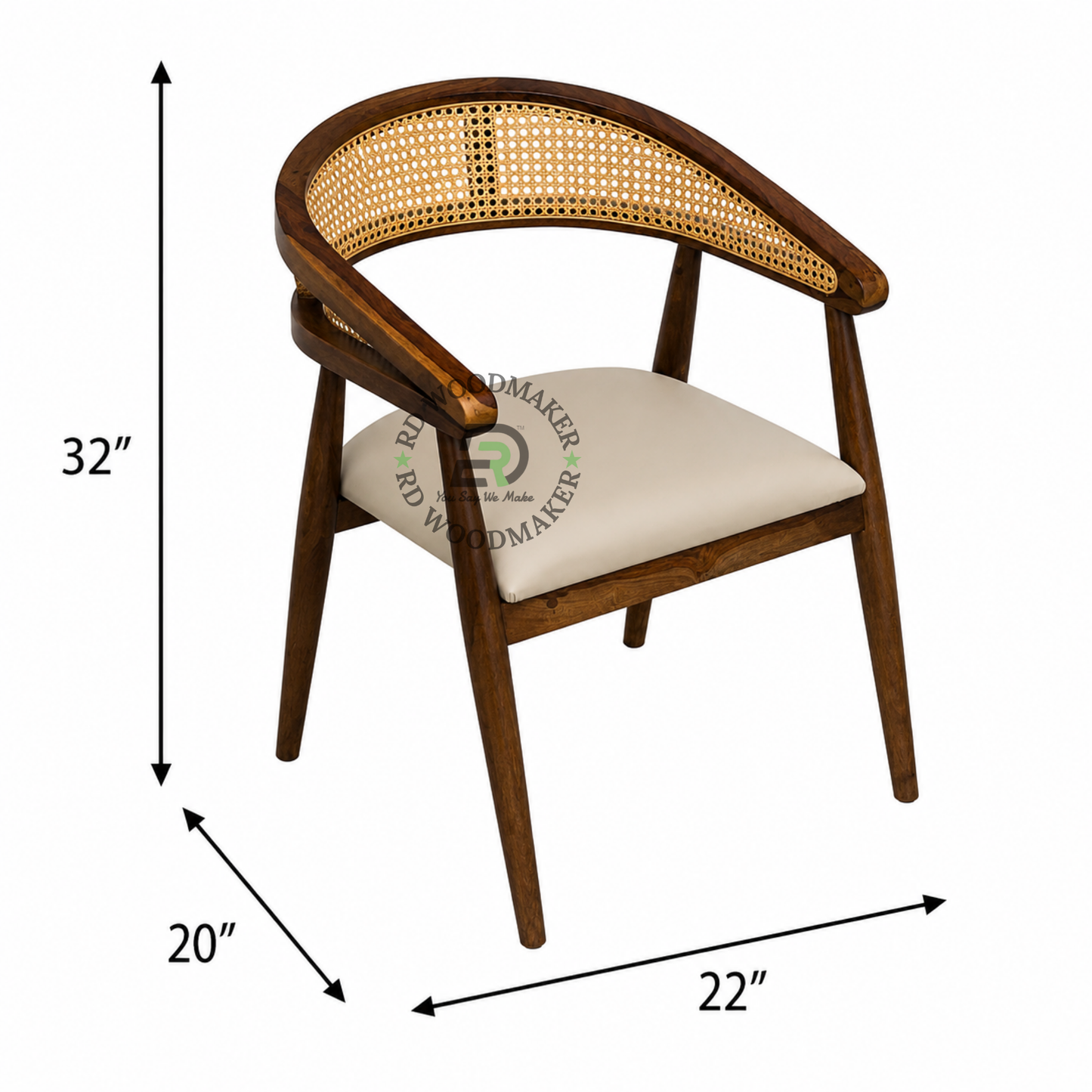 PREMIUM CANE BACK WOODEN ARMCHAIR WITH BEIGE CUSHION