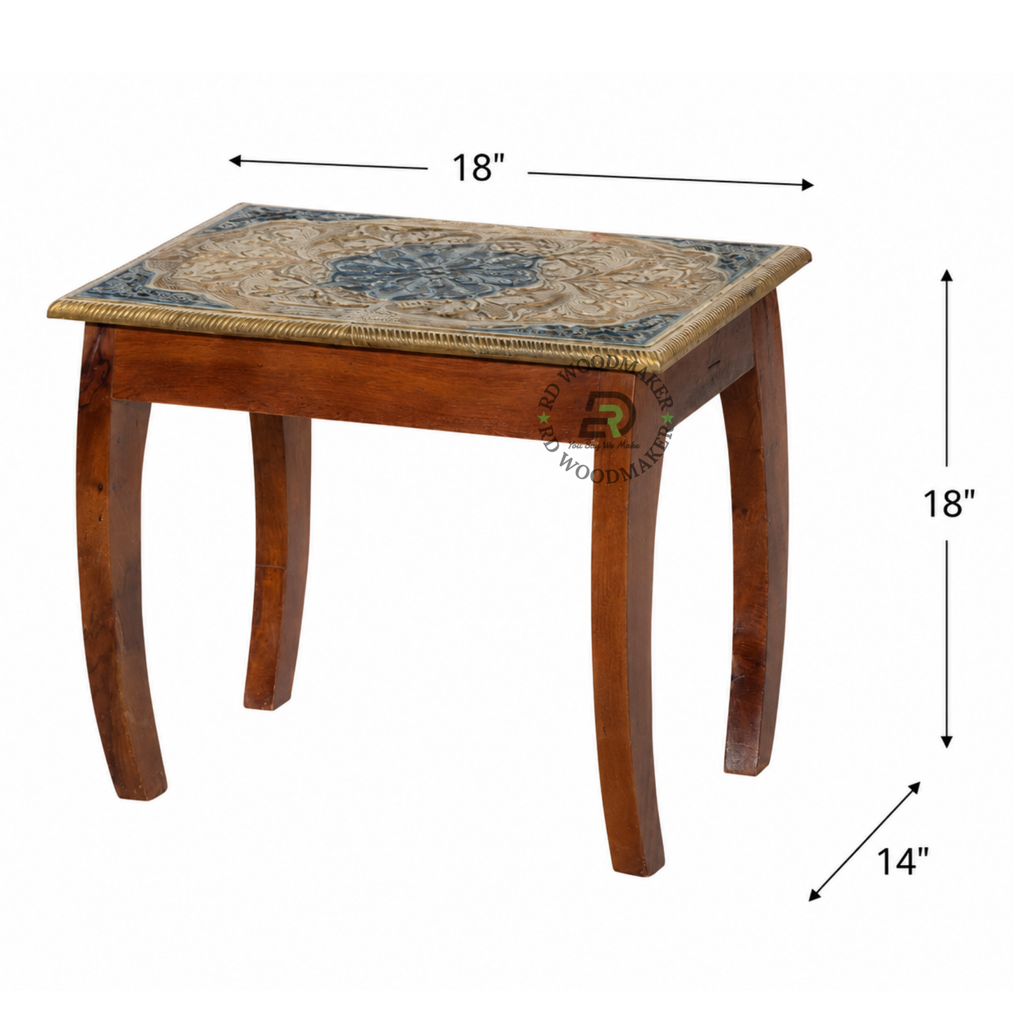 HANDCRAFTED CERAMIC TILE TOP SOLID WOOD SIDE TABLE