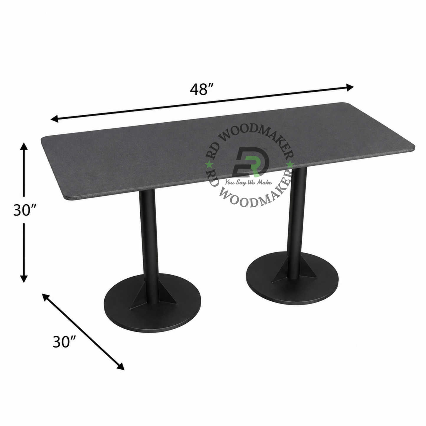 MODERN RECTANGULAR DARK TOP DINING TABLE WITH TWIN ROUND PEDESTALS