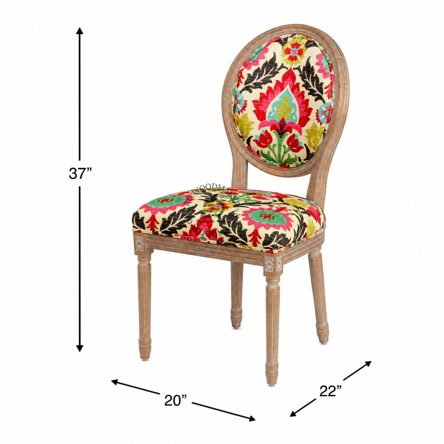 PREMIUM FLORAL UPHOLSTERED OVAL BACK DINING CHAIR WITH CARVED WOODEN FRAME