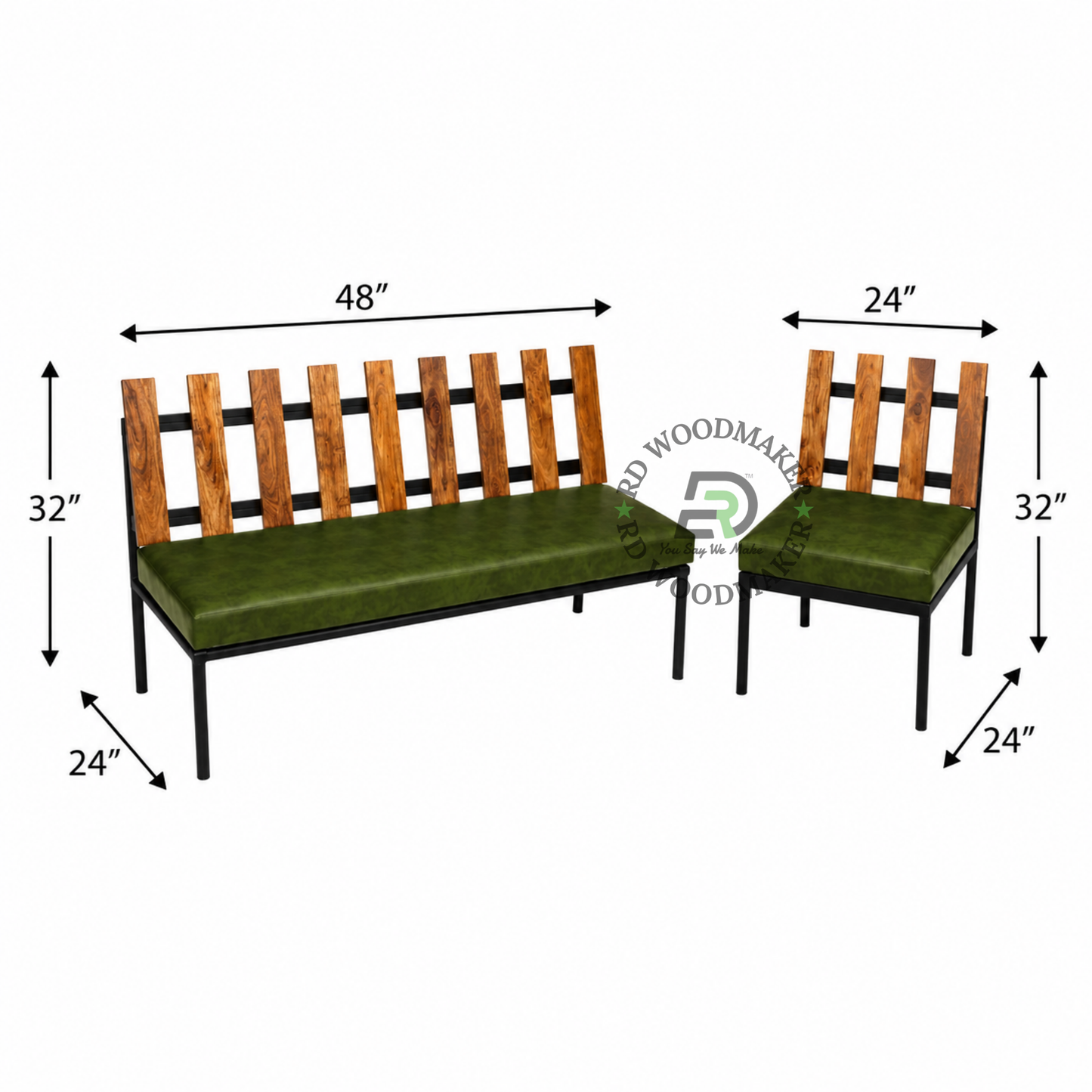 INDUSTRIAL OLIVE GREEN UPHOLSTERED CORNER SOFA SET WITH WOODEN SLAT BACKREST