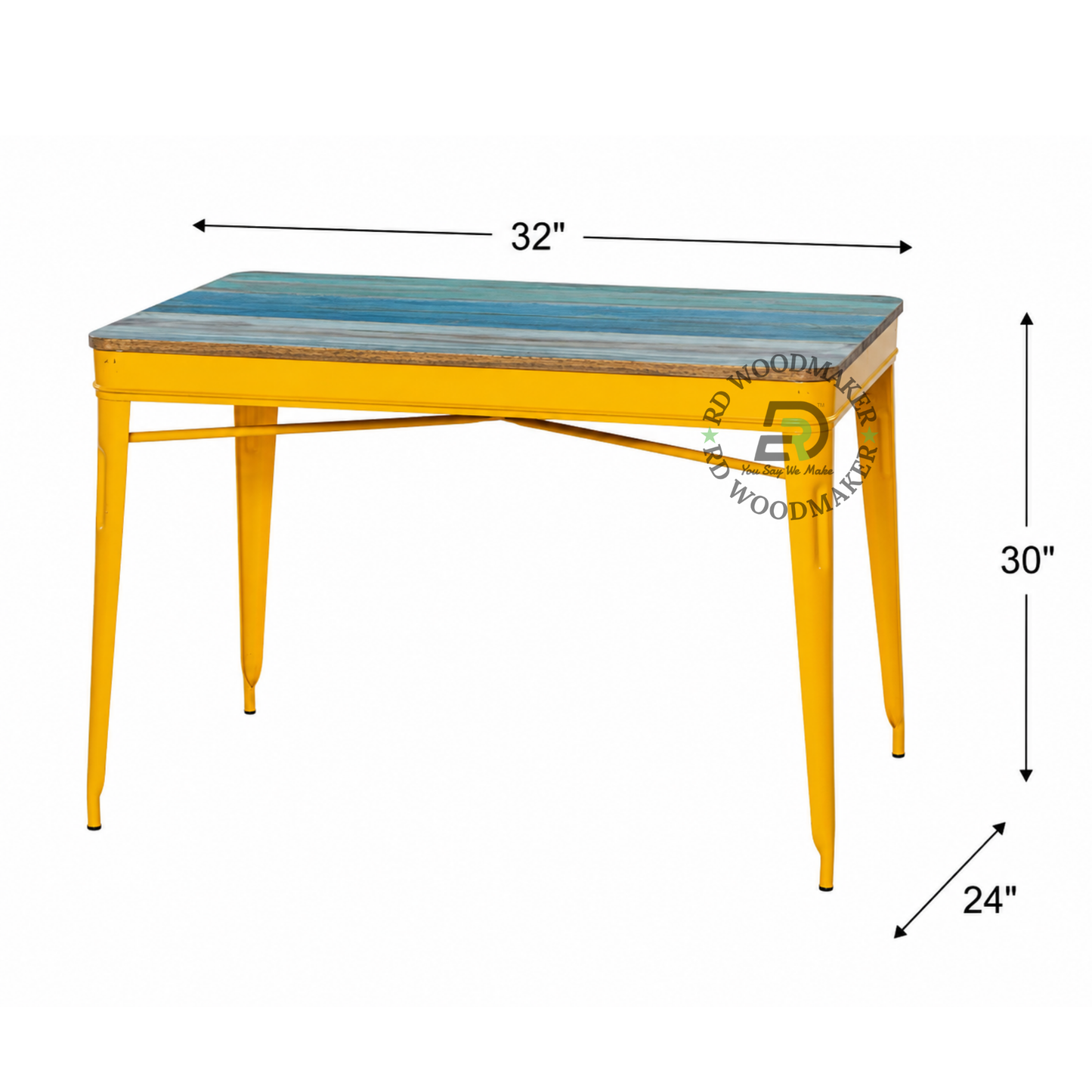 MODERN INDUSTRIAL WOODEN TOP DINING TABLE – YELLOW METAL BASE