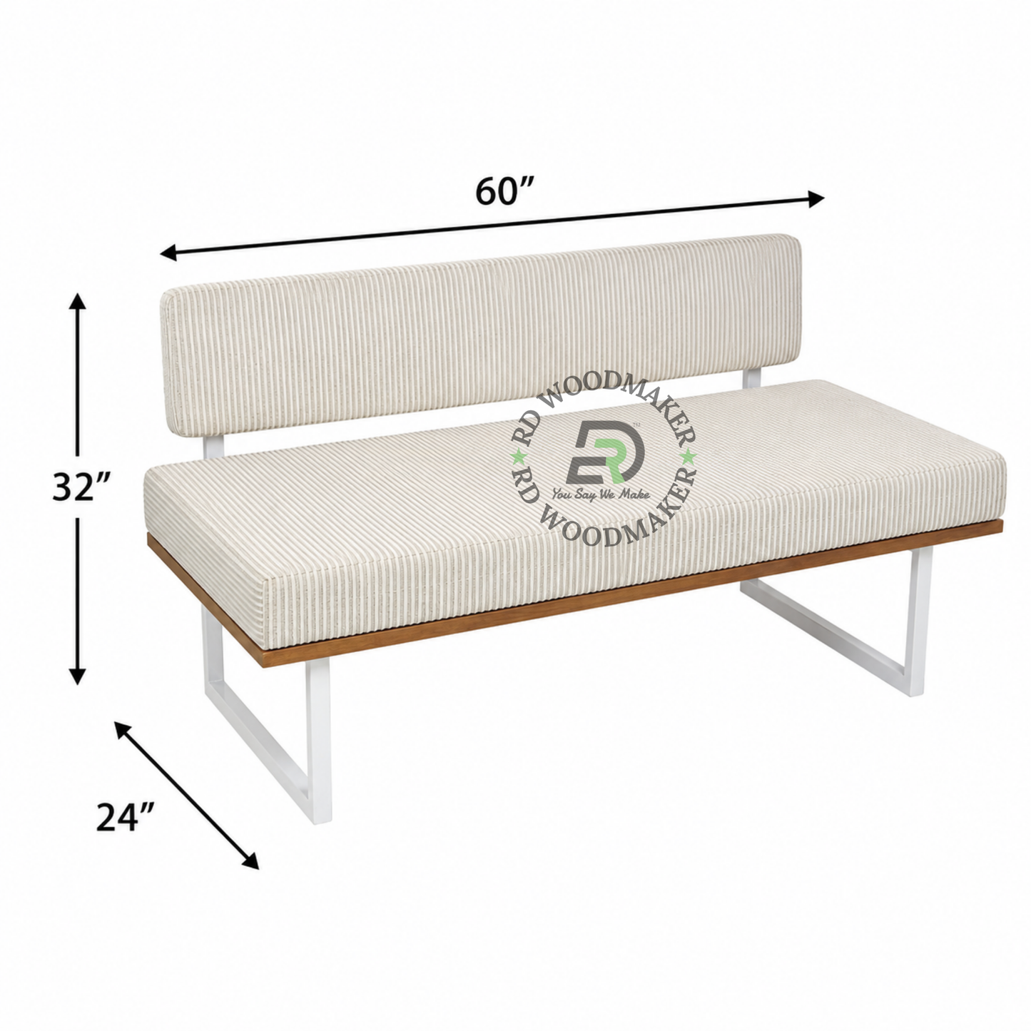 MODERN CREAM RIBBED UPHOLSTERED ARMLESS SOFA WITH WOODEN BASE