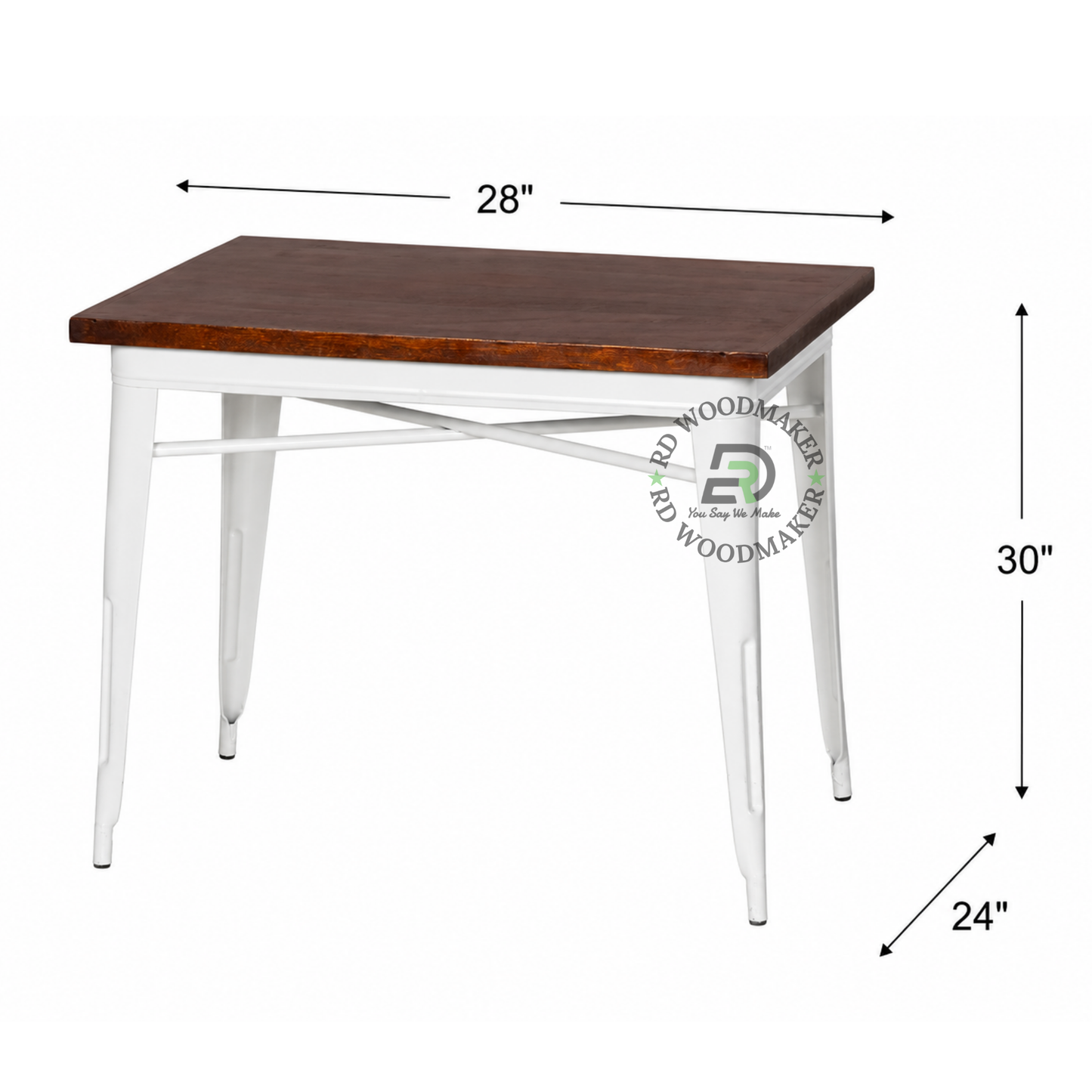INDUSTRIAL WOOD & METAL DINING TABLE – WHITE FRAME