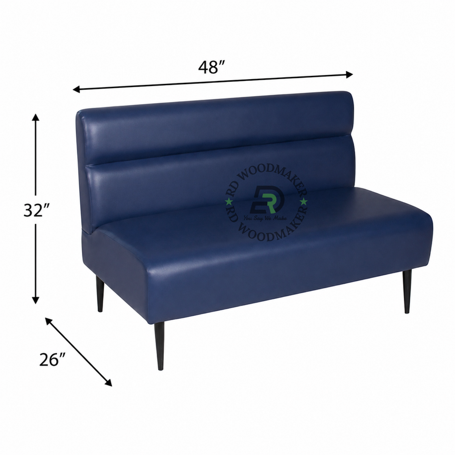 MODERN NAVY BLUE HORIZONTAL CHANNEL UPHOLSTERED TWO-SEATER SOFA