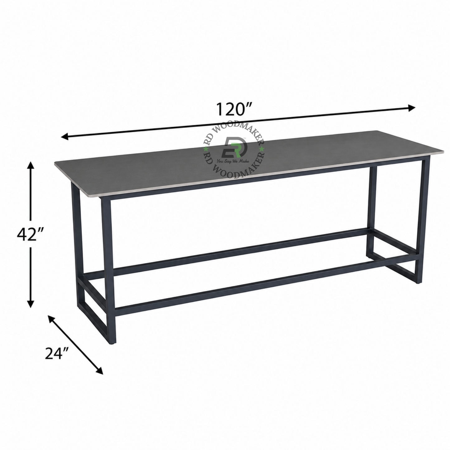 EXTRA-LONG INDUSTRIAL METAL BAR TABLE WITH GREY TOP