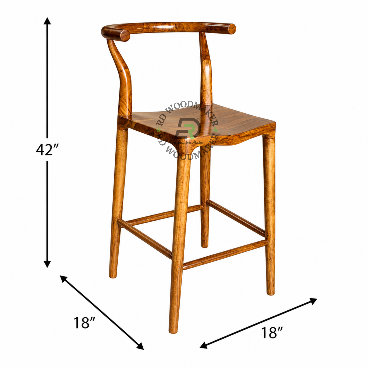 PREMIUM SOLID WOOD COUNTER BAR CHAIR WITH CURVED BACKREST