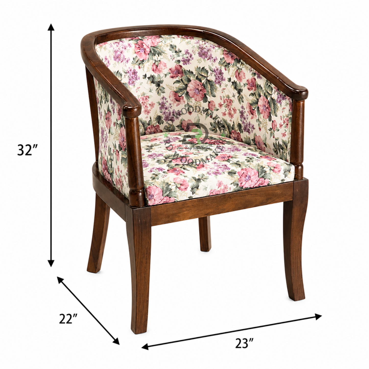 FLORAL UPHOLSTERED WOODEN TUB DINING ARMCHAIR