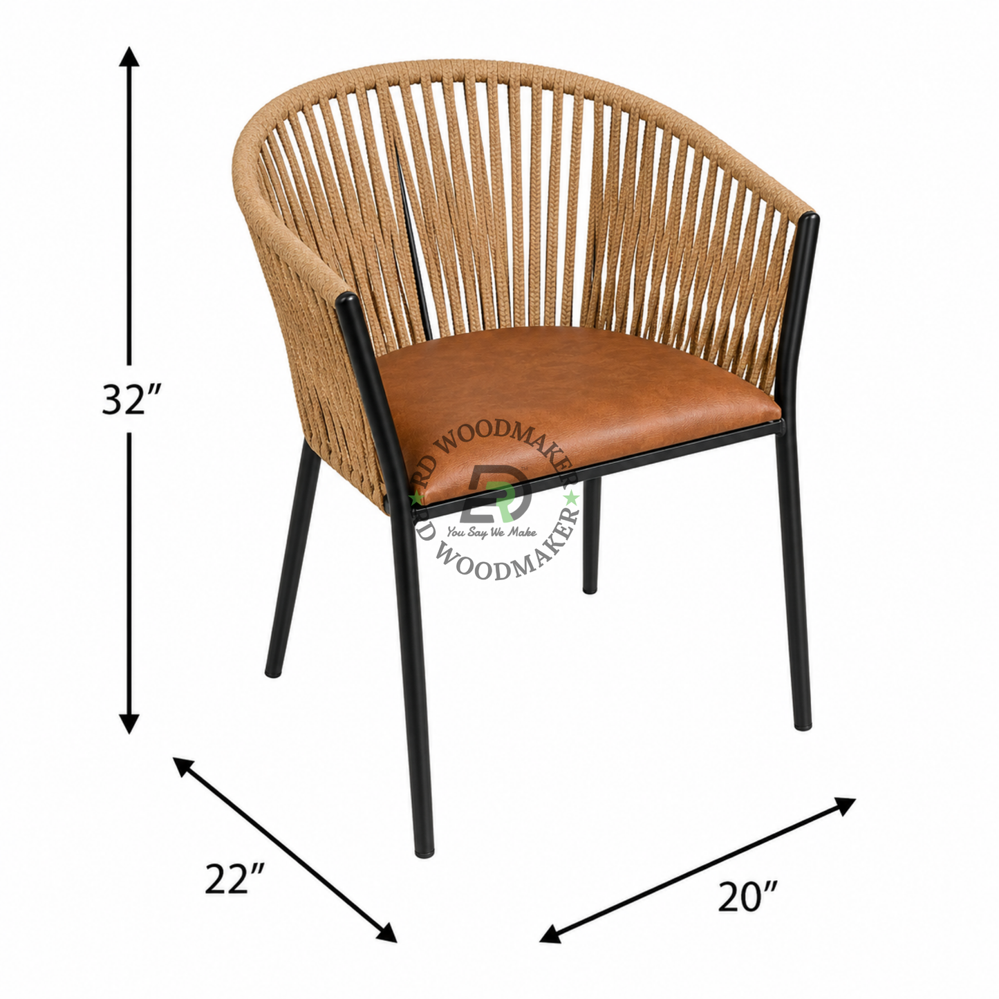 NATURAL ROPE WOVEN DINING ARMCHAIR WITH BROWN CUSHION
