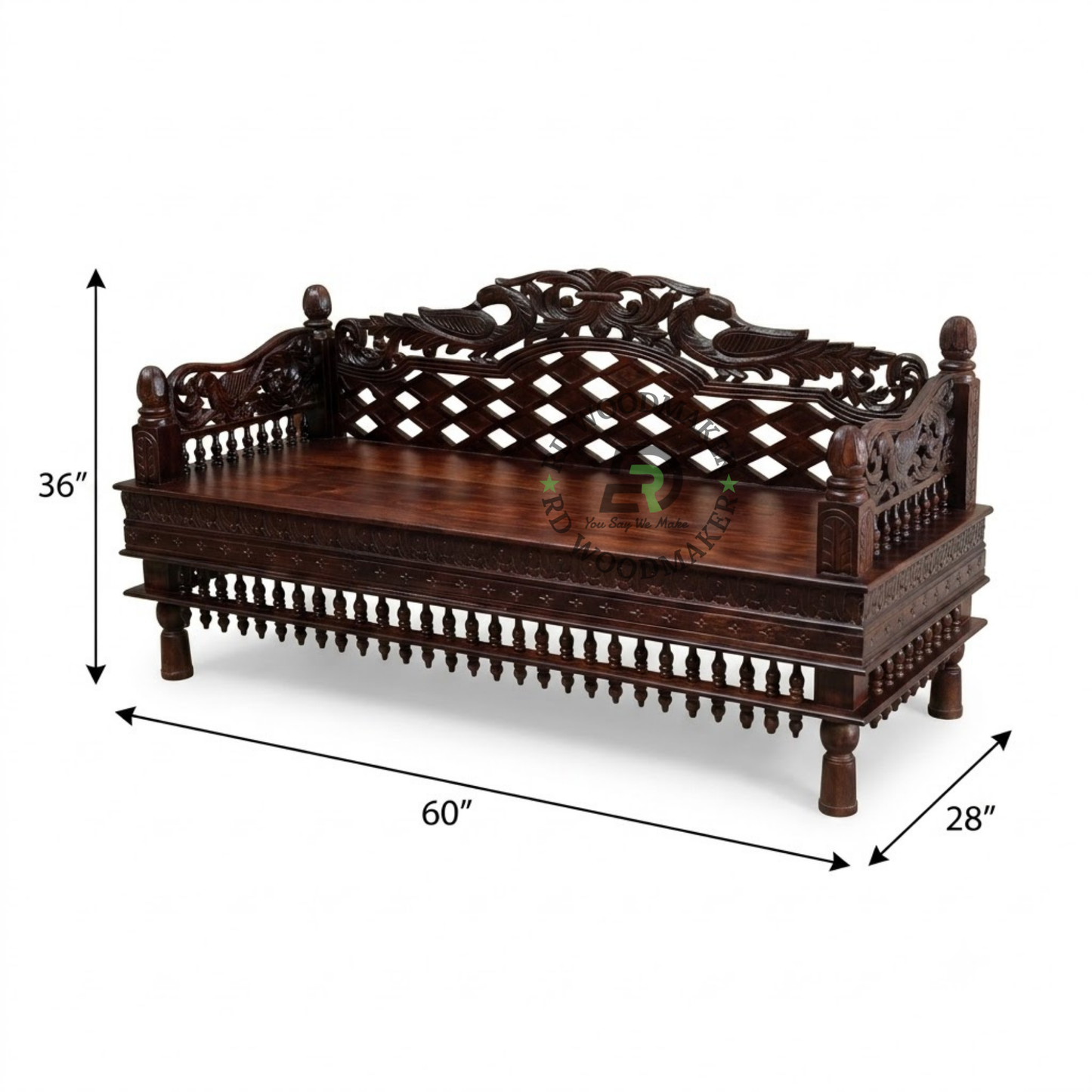 ROYAL HANDCARVED WOODEN DIWAN SOFA WITH LATTICE BACKREST