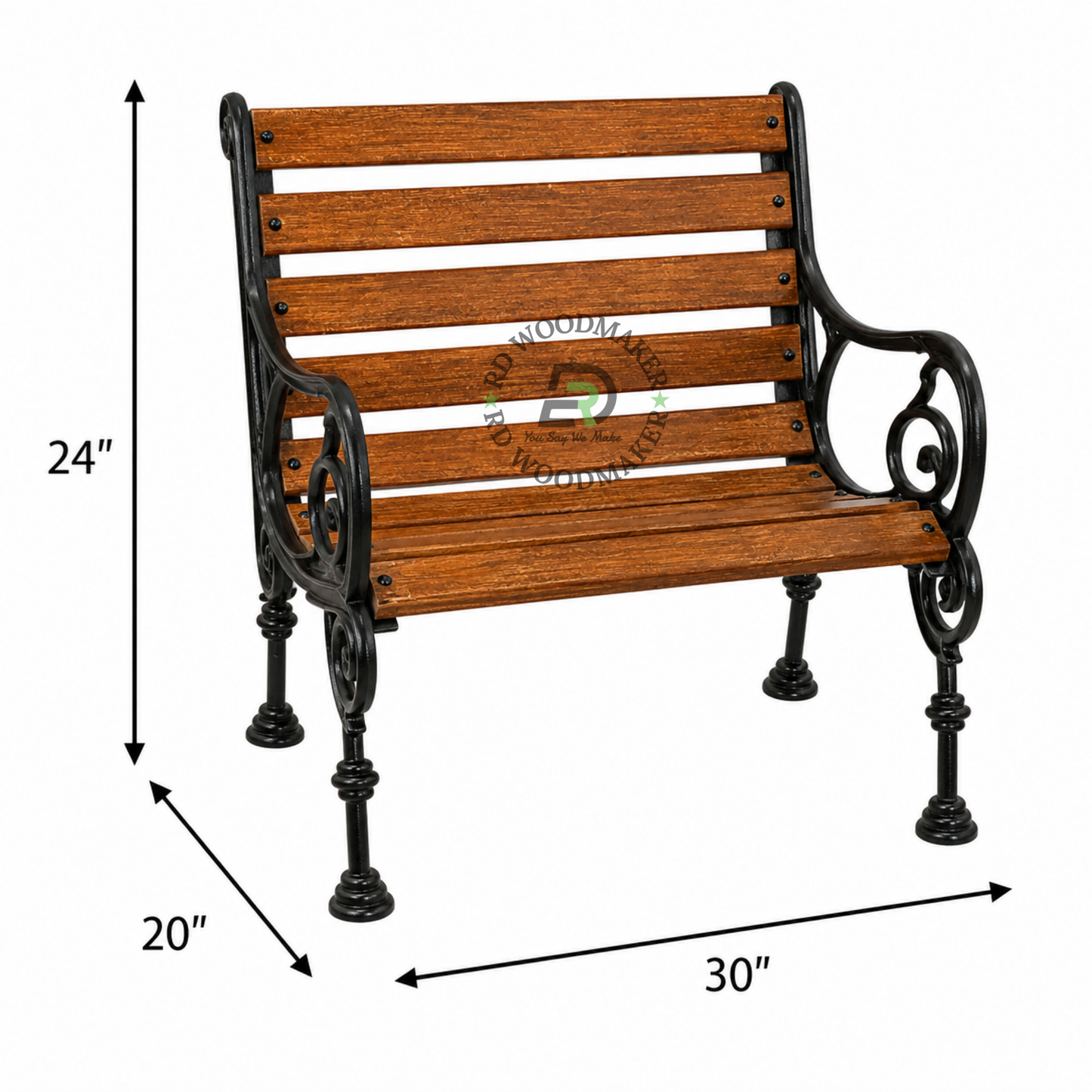 CLASSIC WOODEN SLAT GARDEN ARMCHAIR WITH CAST METAL FRAME