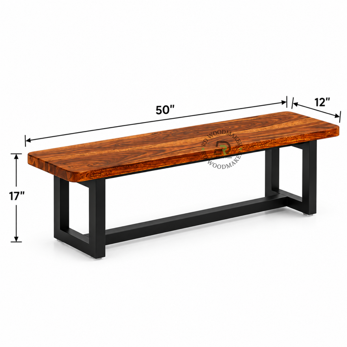 AXEL LIVE EDGE SOLID WOOD BENCH WITH BLACK METAL FRAME
