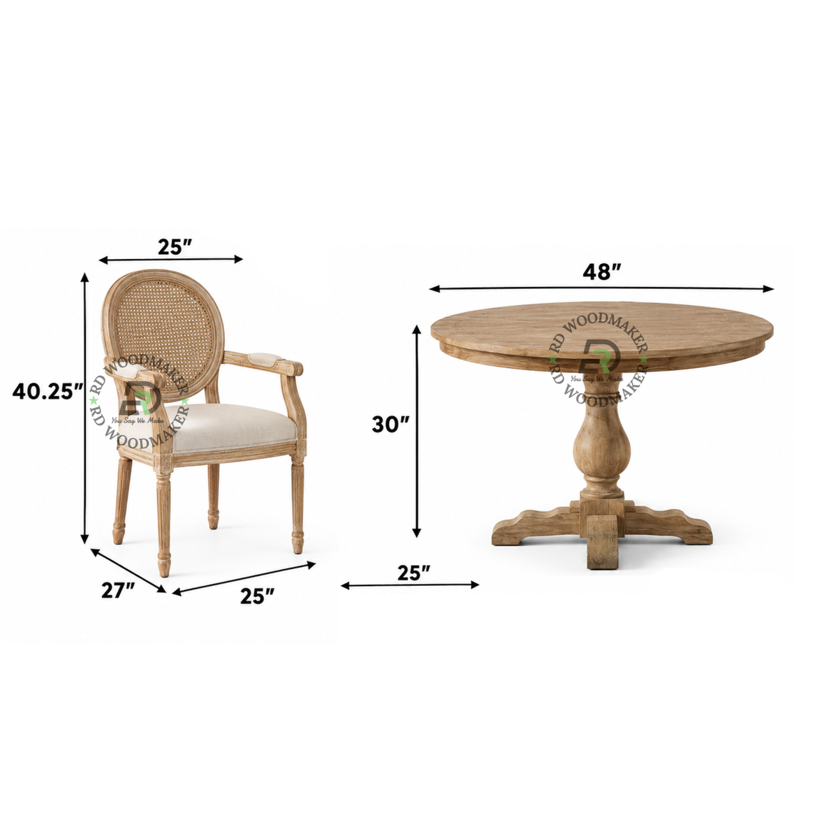 AURELIA CANE ACCENT CHAIR & ROUND DINING TABLE SET
