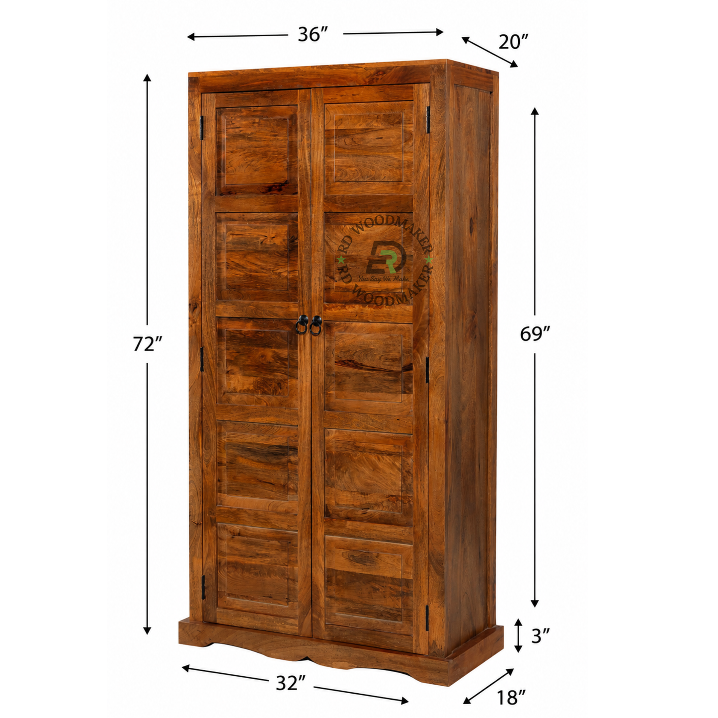 CLASSIC SOLID WOOD 2 DOOR WARDROBE IN WALNUT FINISH