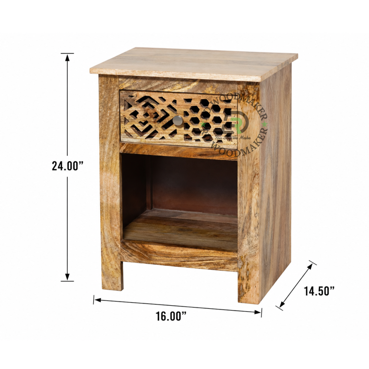 GEOMETRIC CARVED SOLID WOOD BEDSIDE TABLE