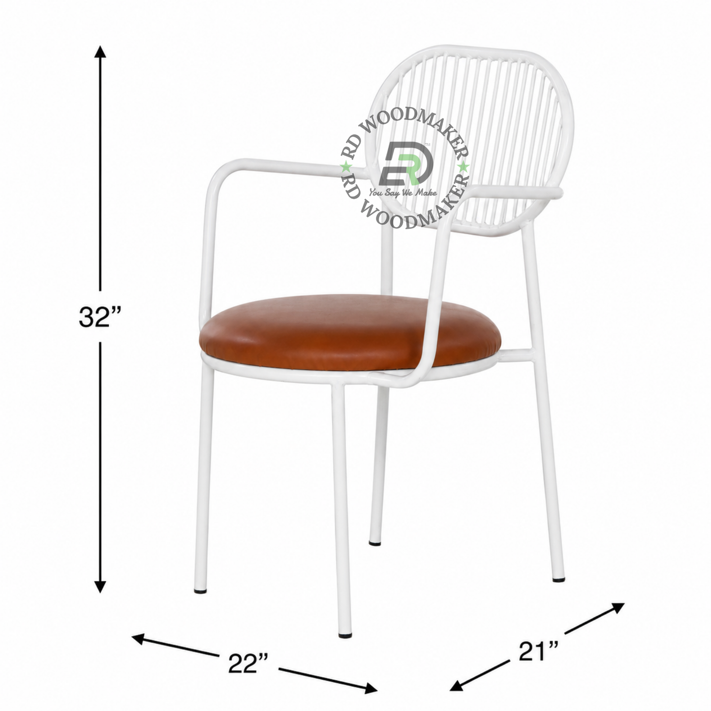 PREMIUM WHITE WIRE BACK ARMCHAIR WITH BROWN UPHOLSTERED SEAT