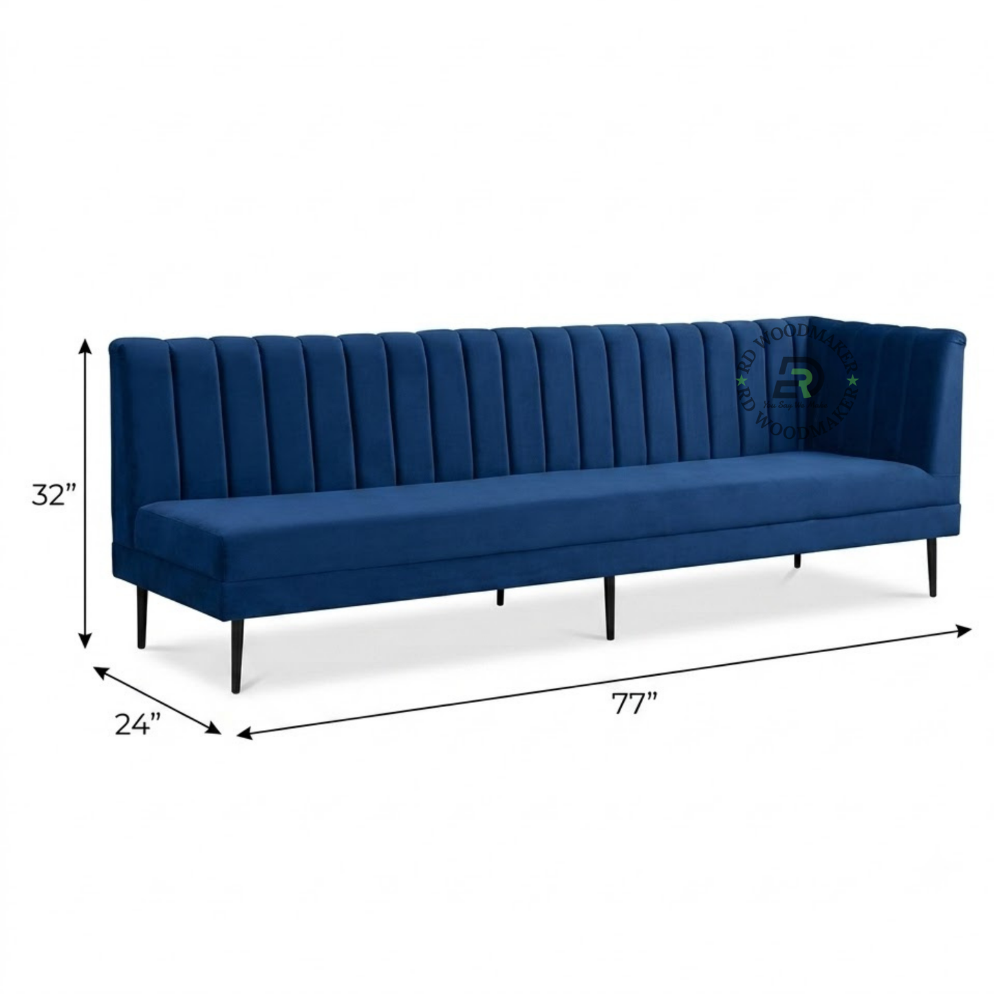 EXTRA-LONG ROYAL BLUE CHANNEL-TUFTED CORNER SOFA WITH ONE-SIDED ARMREST