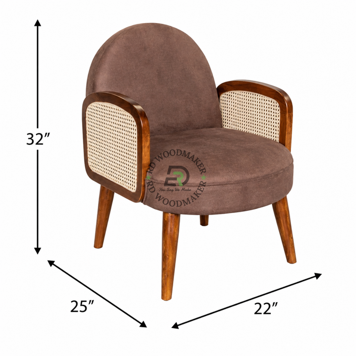 ROUND UPHOLSTERED ACCENT ARMCHAIR WITH CANE SIDE PANELS