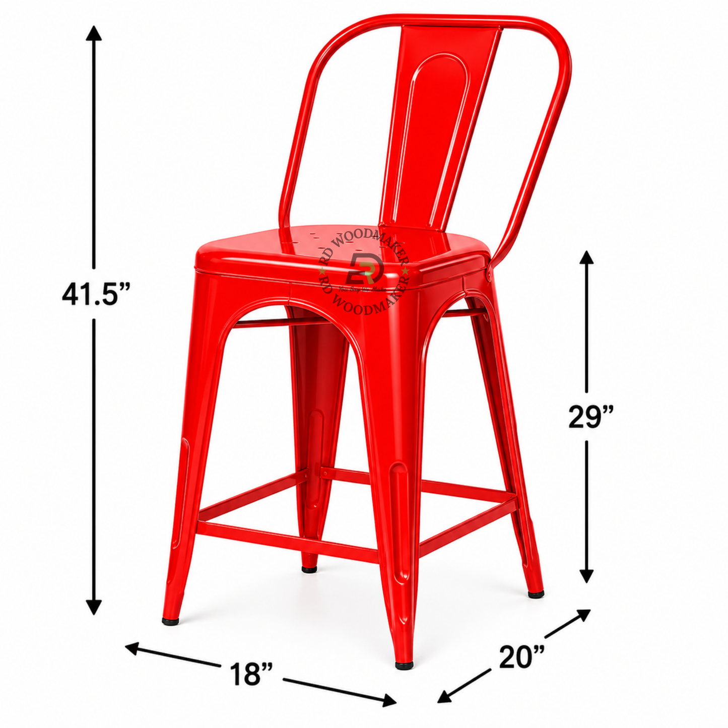 PREMIUM RED INDUSTRIAL METAL BAR STOOL WITH HIGH BACKREST