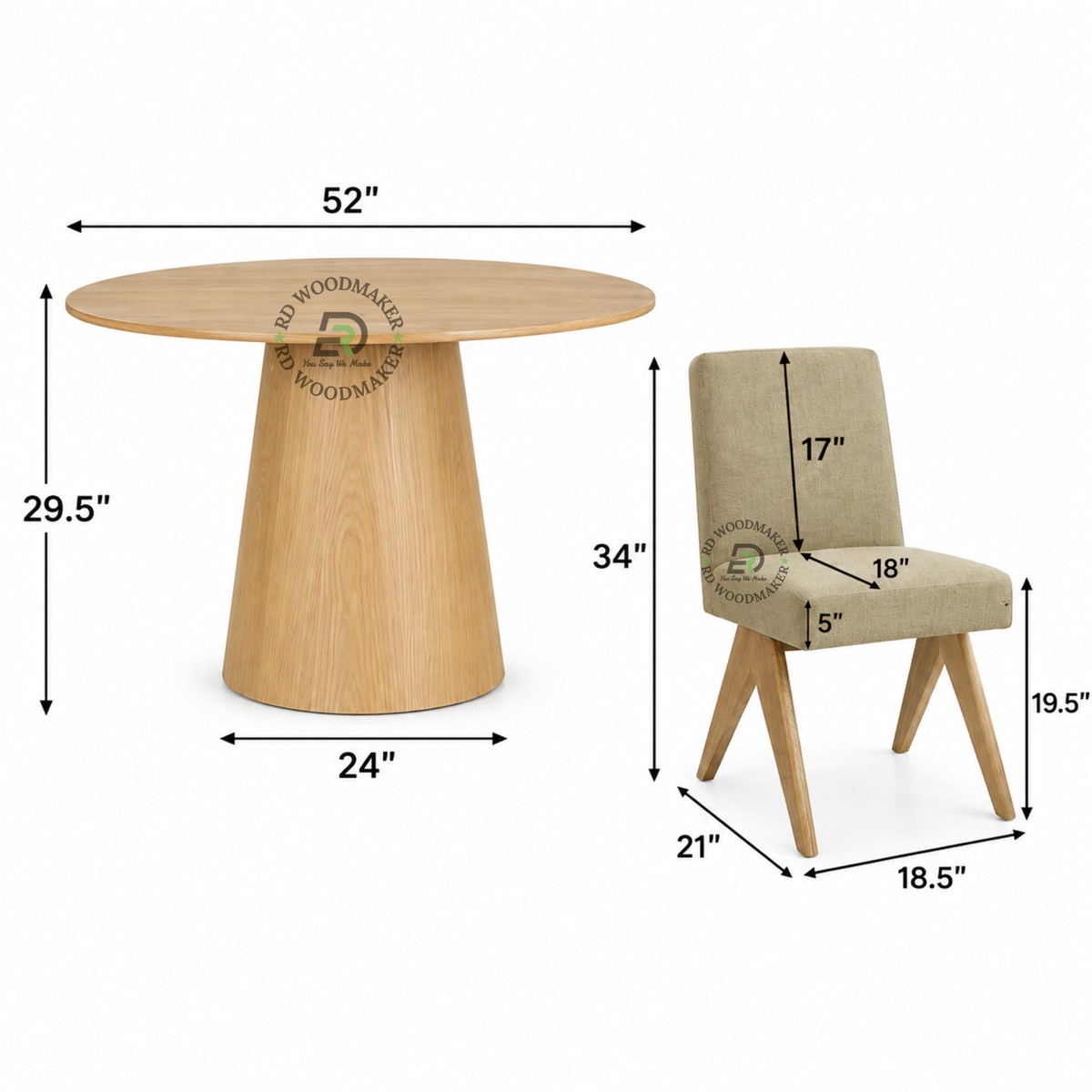 ELARA UPHOLSTERED DINING CHAIR & ROUND WOOD TABLE SET