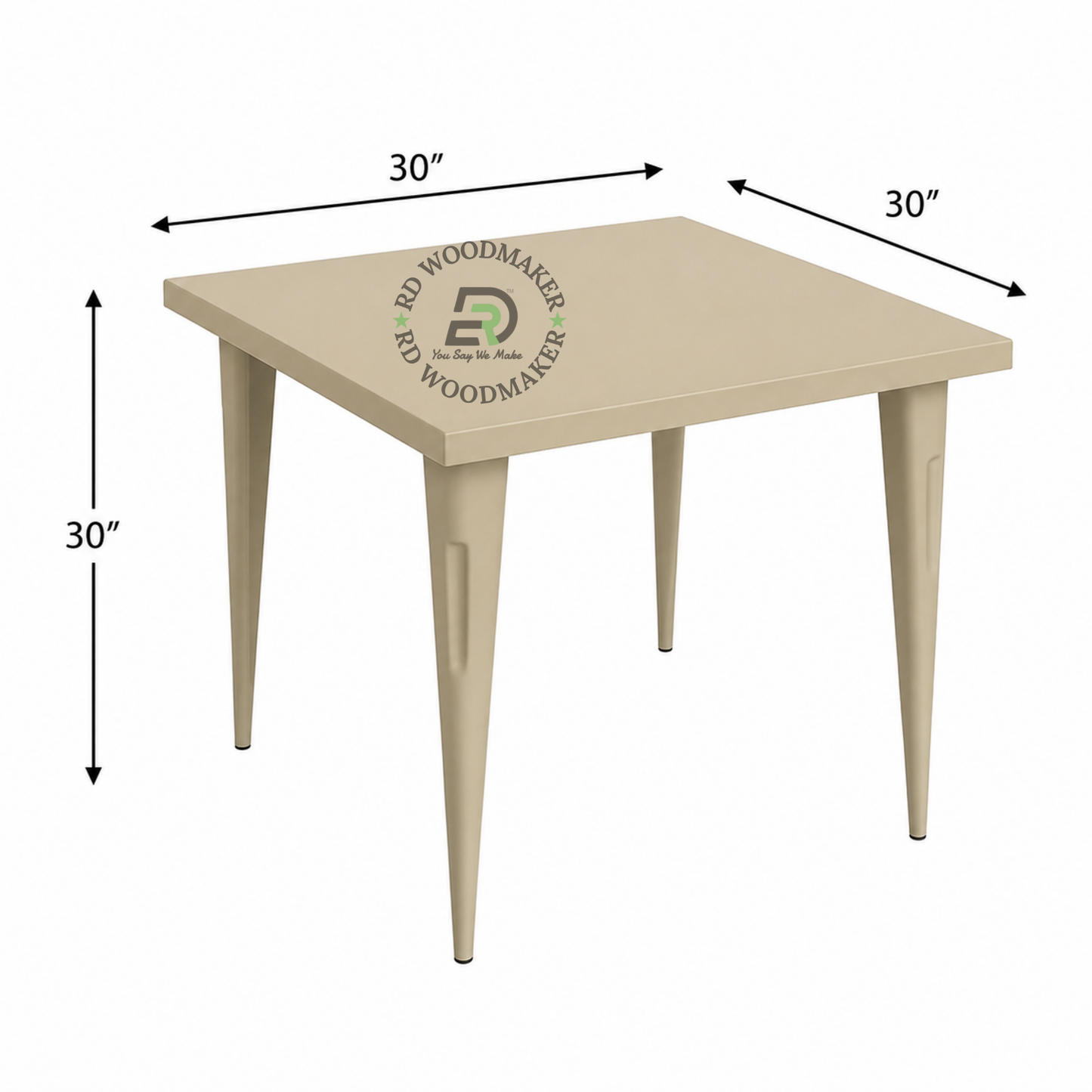 MODERN SQUARE BEIGE METAL DINING TABLE WITH TAPERED LEGS
