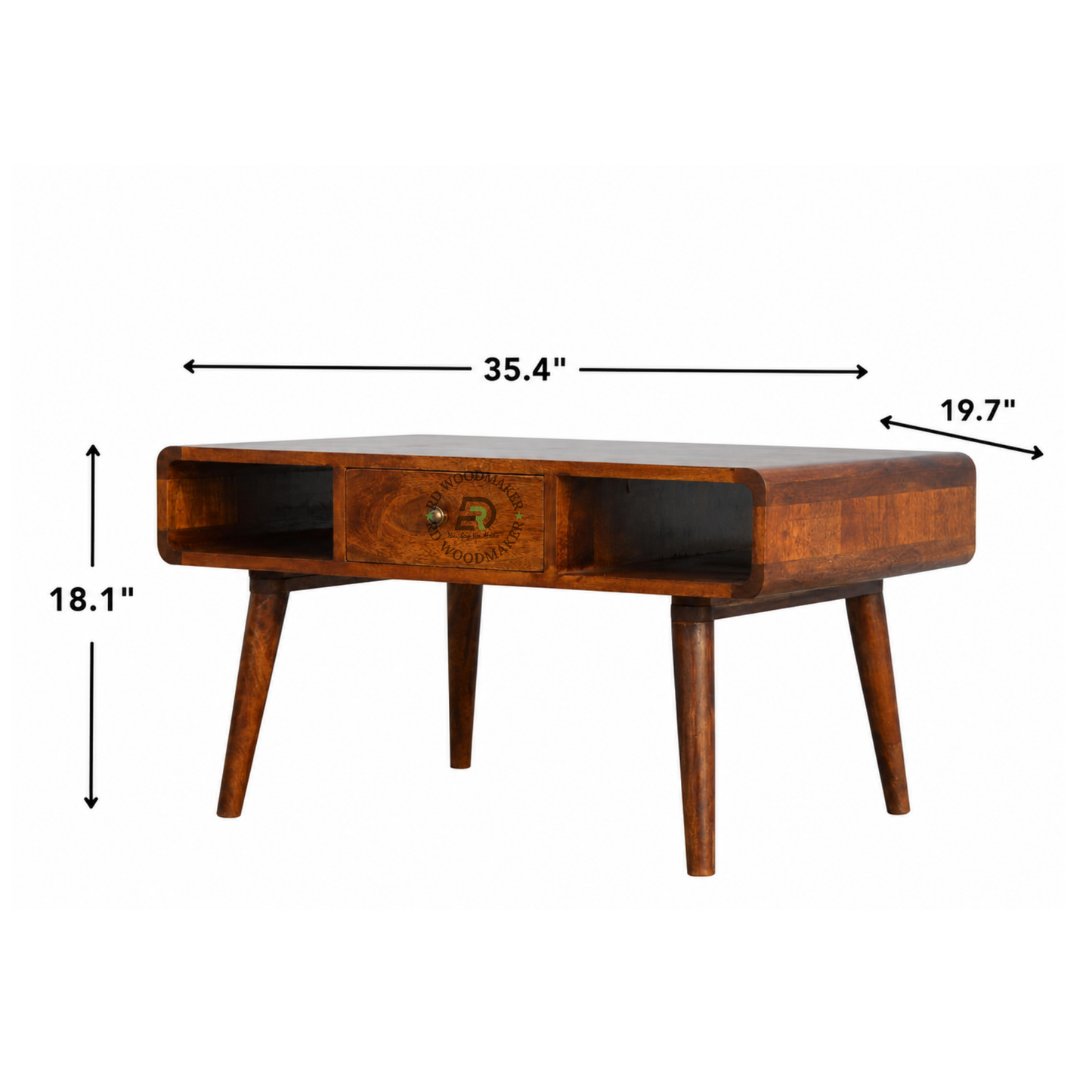 MID-CENTURY SOLID WOOD SIDEBOARD WITH CENTER DRAWER