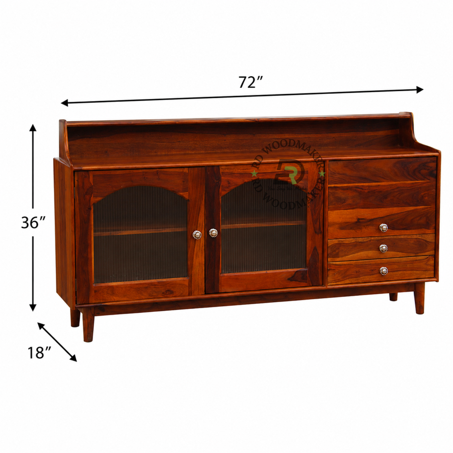 NATURAL WOOD GLASS DOOR SIDEBOARD WITH DRAWERS