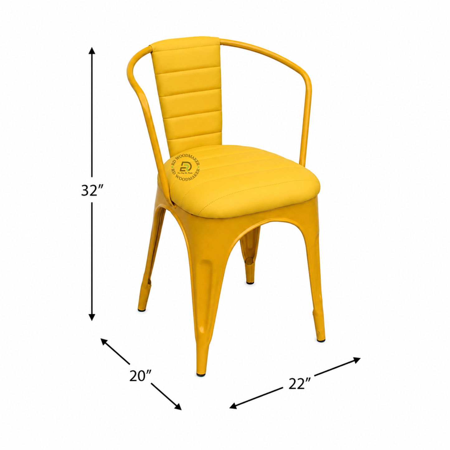 COLORFUL METAL DINING ARMCHAIR WITH PADDED SEAT & CHANNELLED BACK