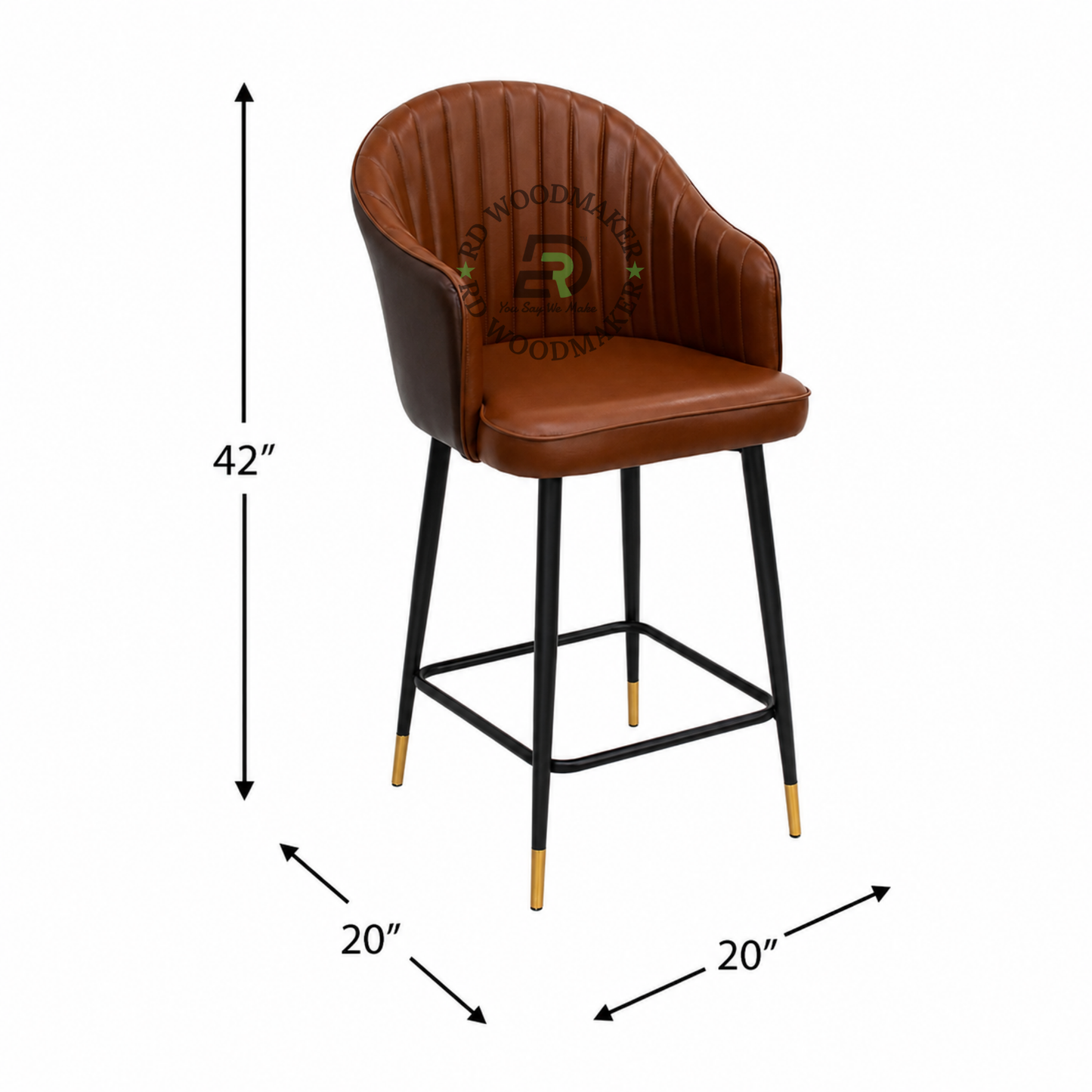 PREMIUM CHANNEL-TUFTED BROWN BAR STOOL WITH BLACK & GOLD METAL LEGS