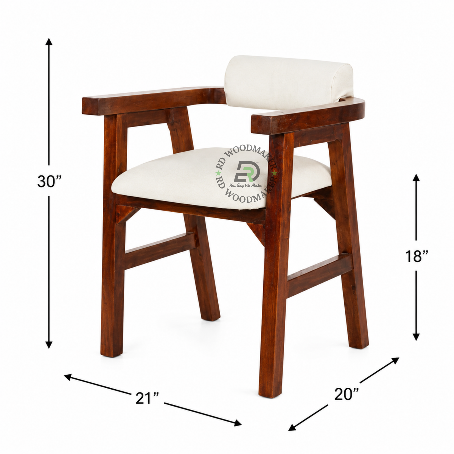 PREMIUM SOLID WOOD ARMCHAIR WITH WHITE UPHOLSTERED SEAT & BACKREST