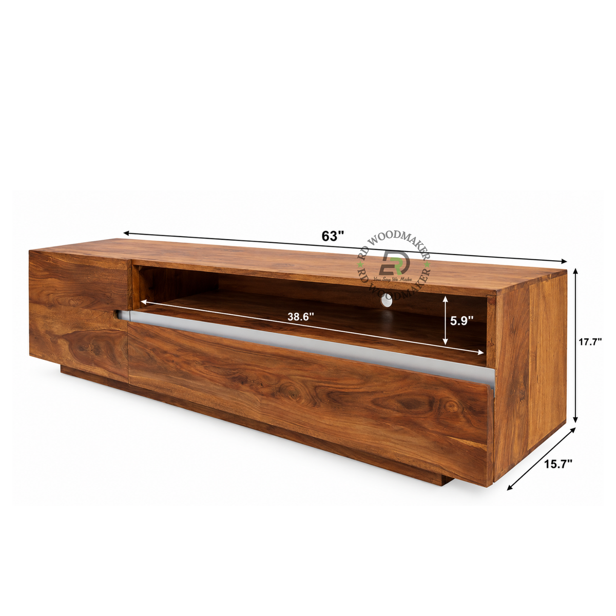 EVORA SOLID WOOD TV UNIT WITH OPEN MEDIA SHELF & CONCEALED STORAGE
