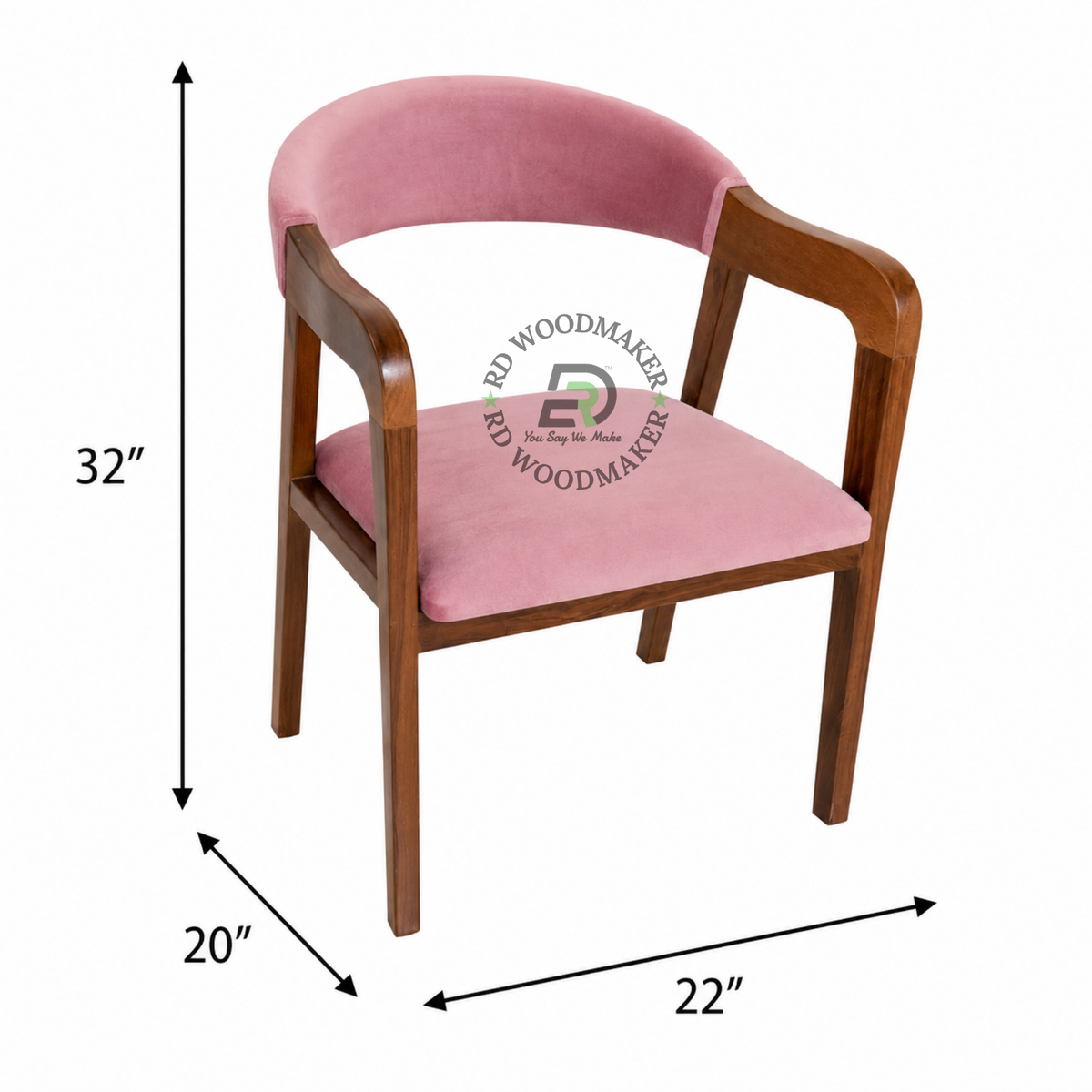 BLUSH PINK UPHOLSTERED WOODEN DINING ARMCHAIR