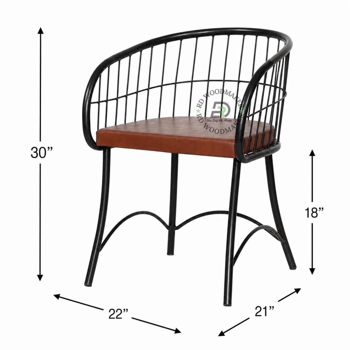 PREMIUM BLACK WIRE ARMCHAIR WITH BROWN UPHOLSTERED SEAT