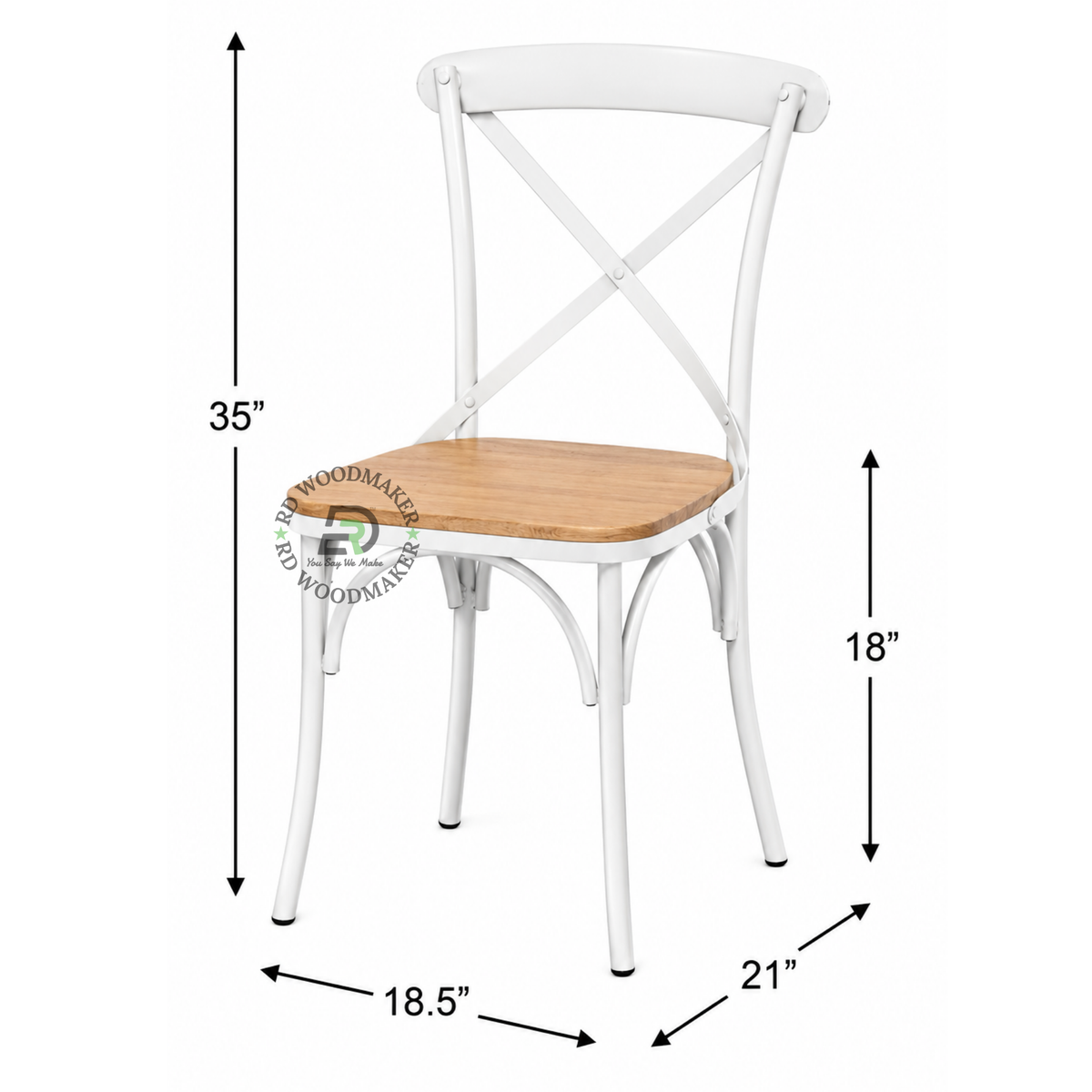 PREMIUM WHITE CROSS BACK METAL DINING CHAIR WITH WOODEN SEAT
