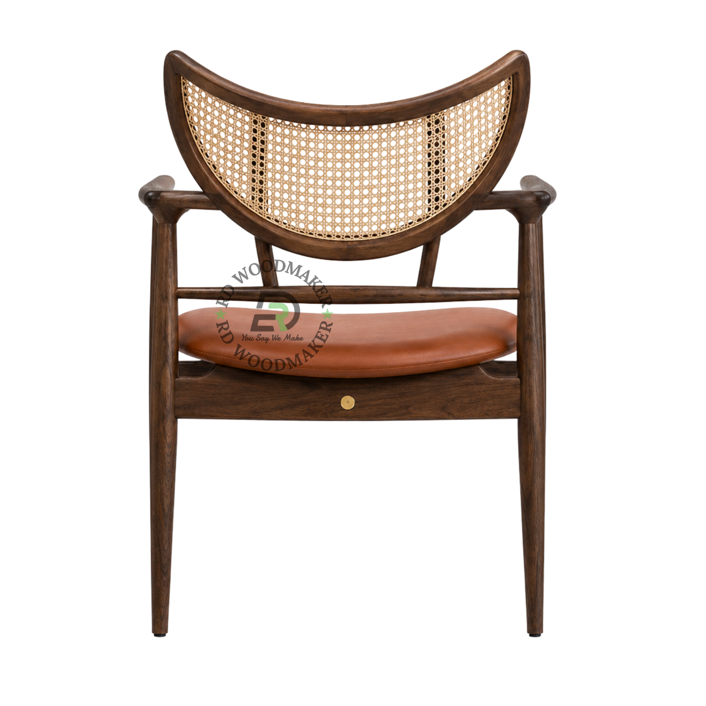 PREMIUM SOLID WOOD ARMCHAIR WITH CURVED CANE BACK & BROWN CUSHION