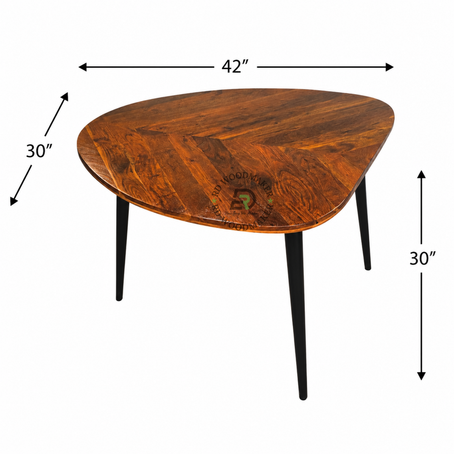 FREEFORM CURVED WOODEN DINING TABLE WITH TAPERED BLACK METAL LEGS