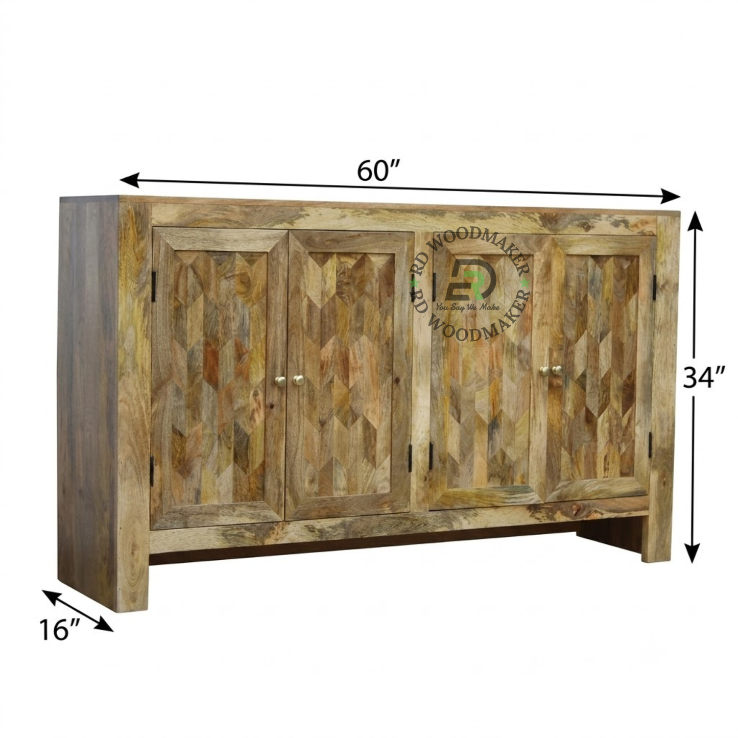 NATURAL GEOMETRIC WOODEN FOUR-DOOR SIDEBOARD