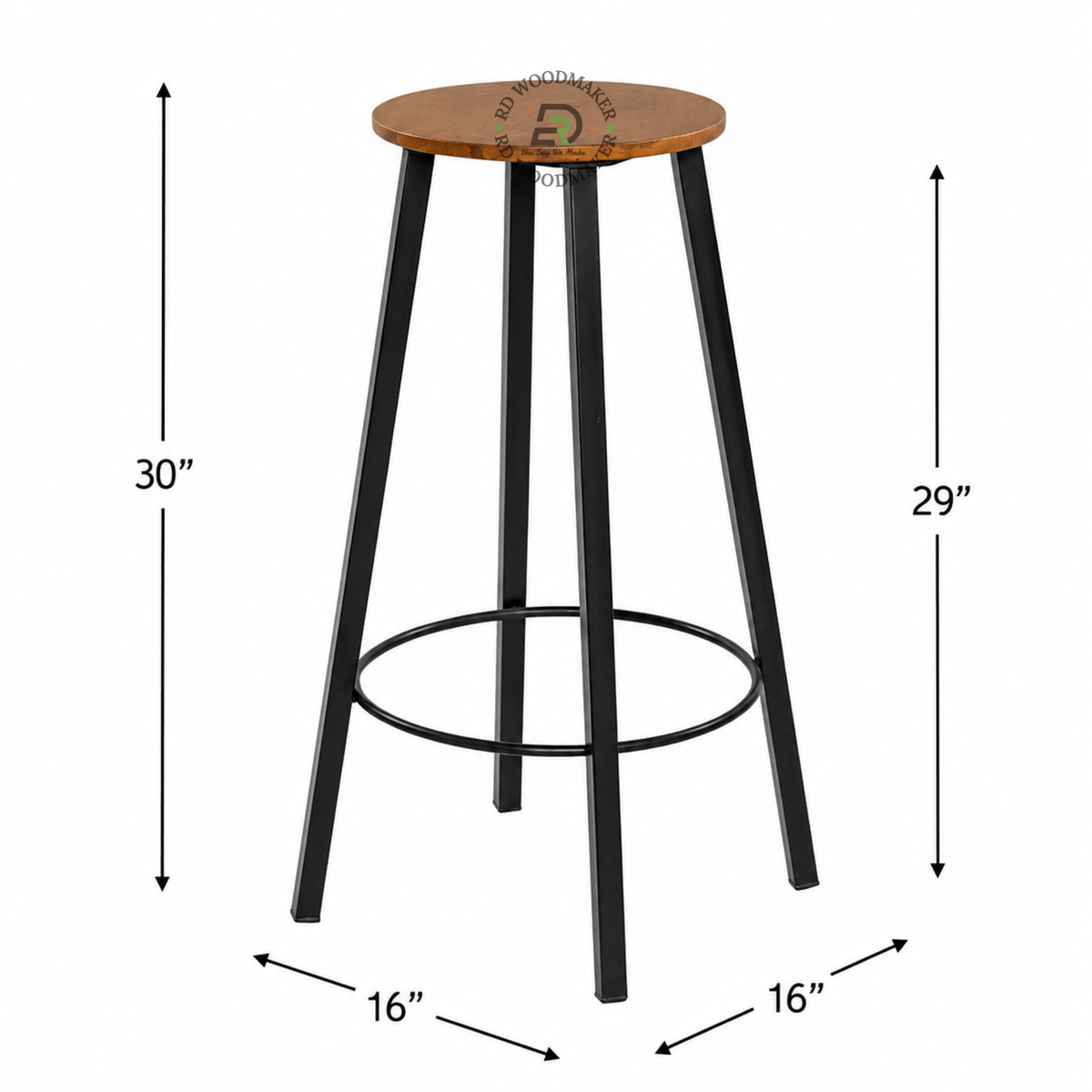 PREMIUM BACKLESS WOODEN BAR STOOL WITH BLACK METAL FRAME