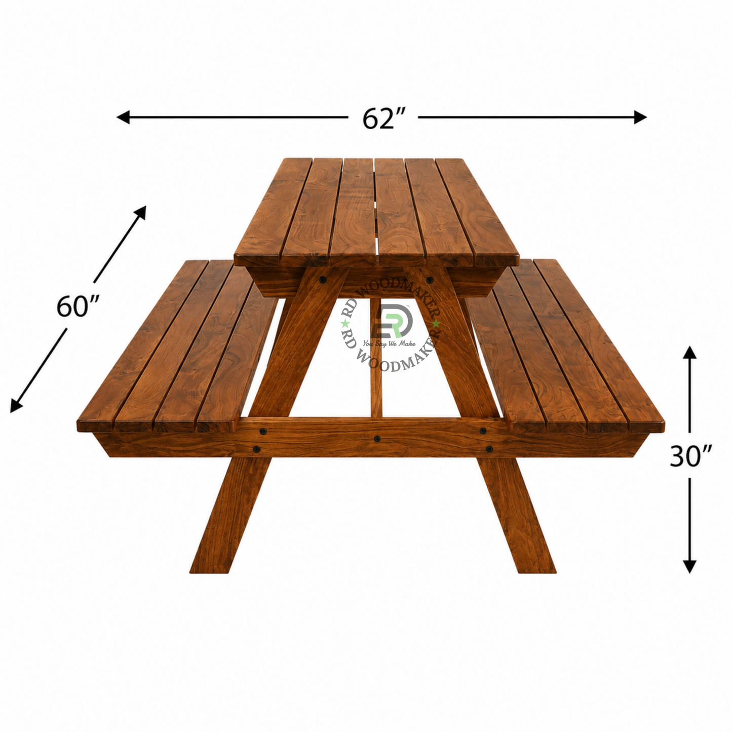 SOLID WOOD OUTDOOR PICNIC TABLE WITH INTEGRATED BENCHES