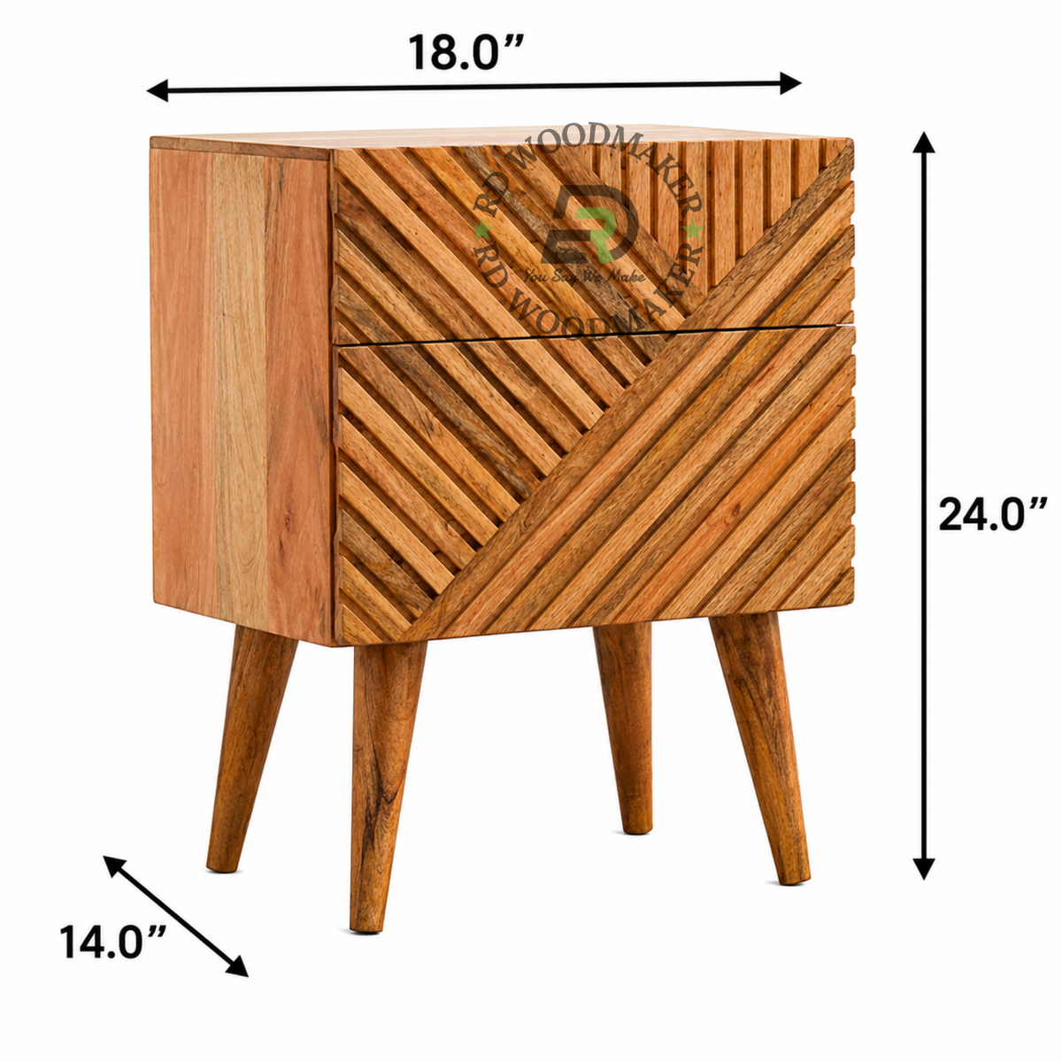 MODERN HERRINGBONE SOLID WOOD 2 DRAWER BEDSIDE TABLE