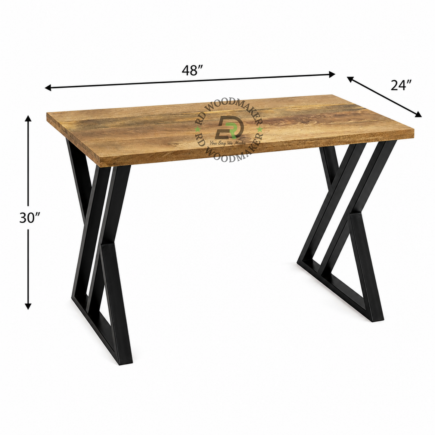INDUSTRIAL RECTANGULAR WOODEN DINING TABLE WITH DOUBLE X METAL LEGS