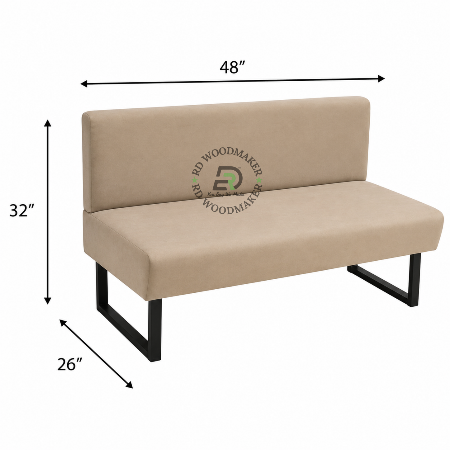 MINIMALIST BEIGE UPHOLSTERED ARMLESS TWO-SEATER SOFA WITH BLACK U-LEGS