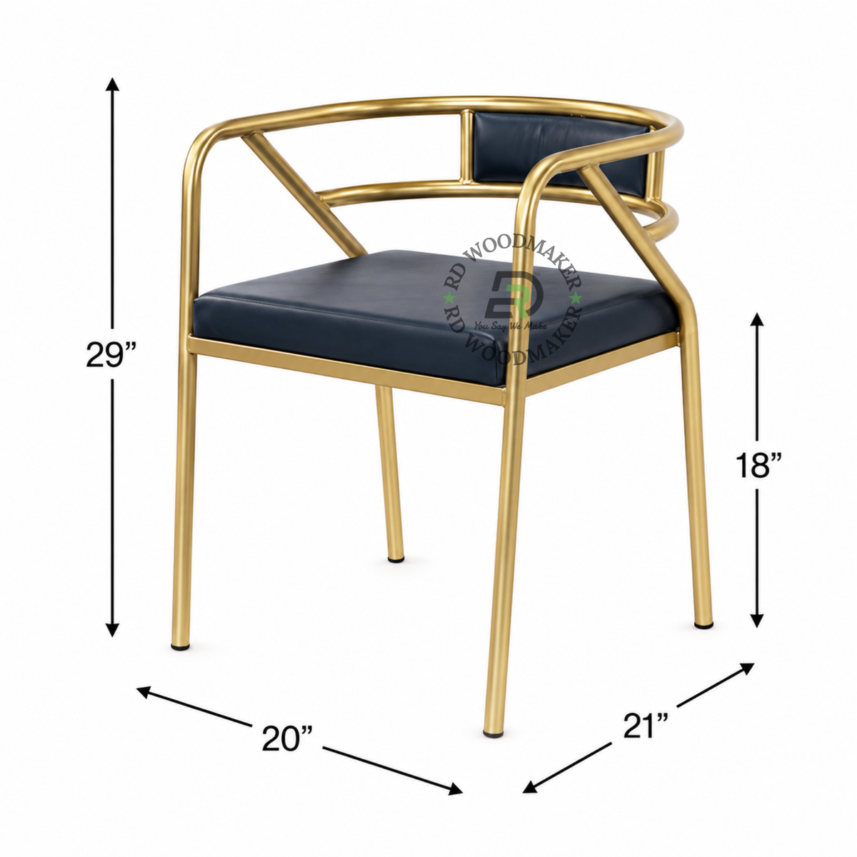 PREMIUM GOLD METAL ARMCHAIR WITH BLACK UPHOLSTERED SEAT