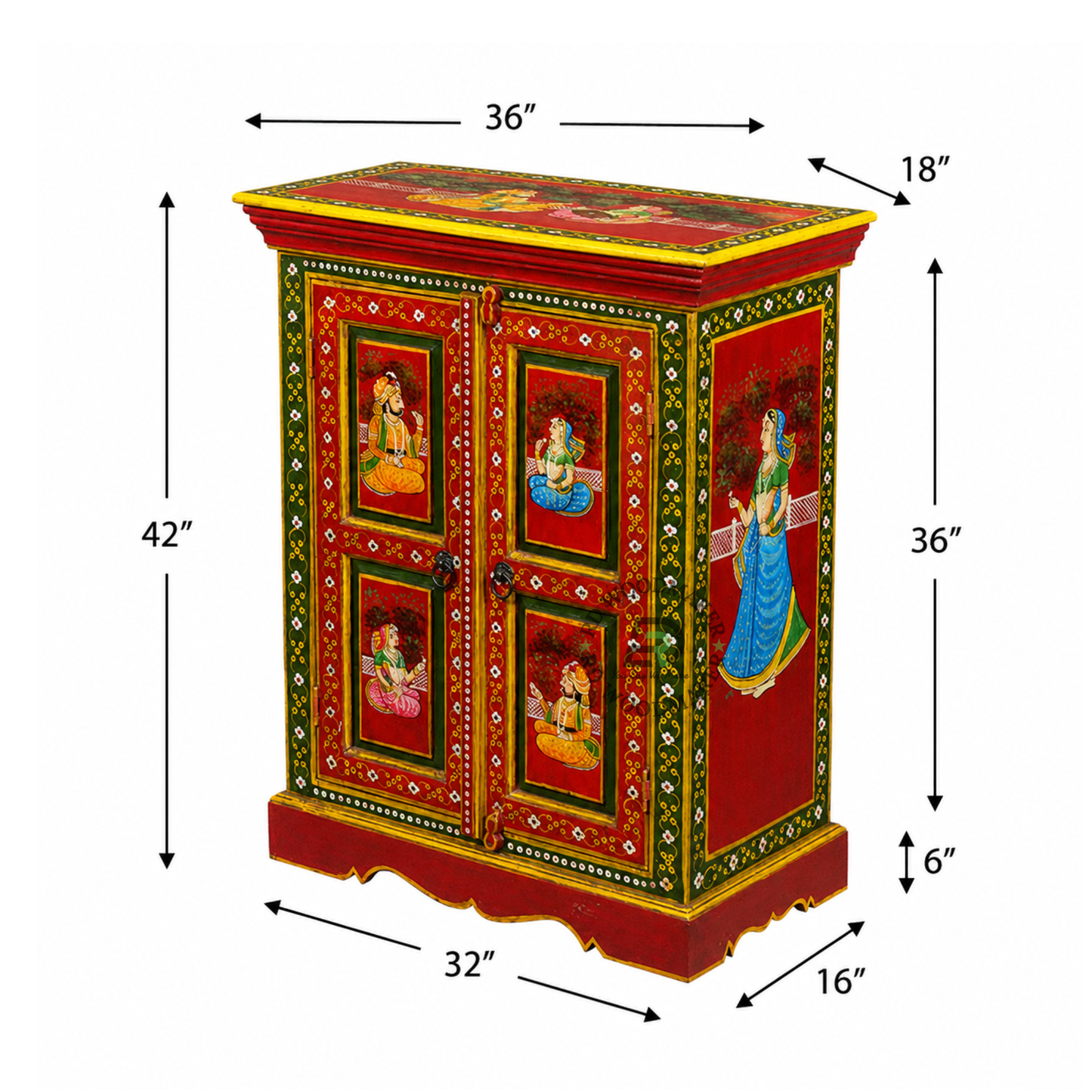 ROYAL RAJWADI HAND-PAINTED SOLID WOOD 2 DOOR CABINET