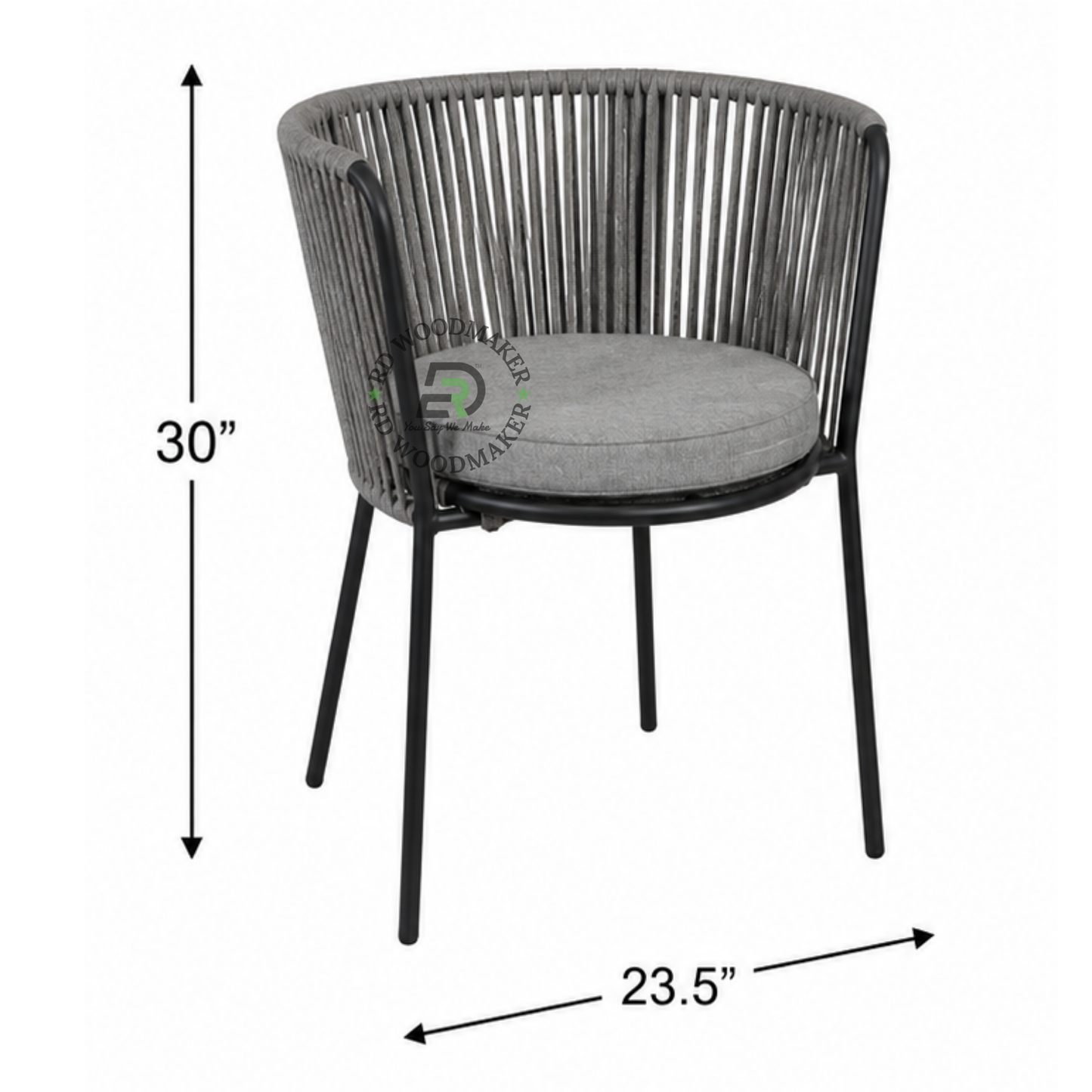 PREMIUM GREY ROPE WOVEN ARMCHAIR WITH ROUND CUSHIONED SEAT
