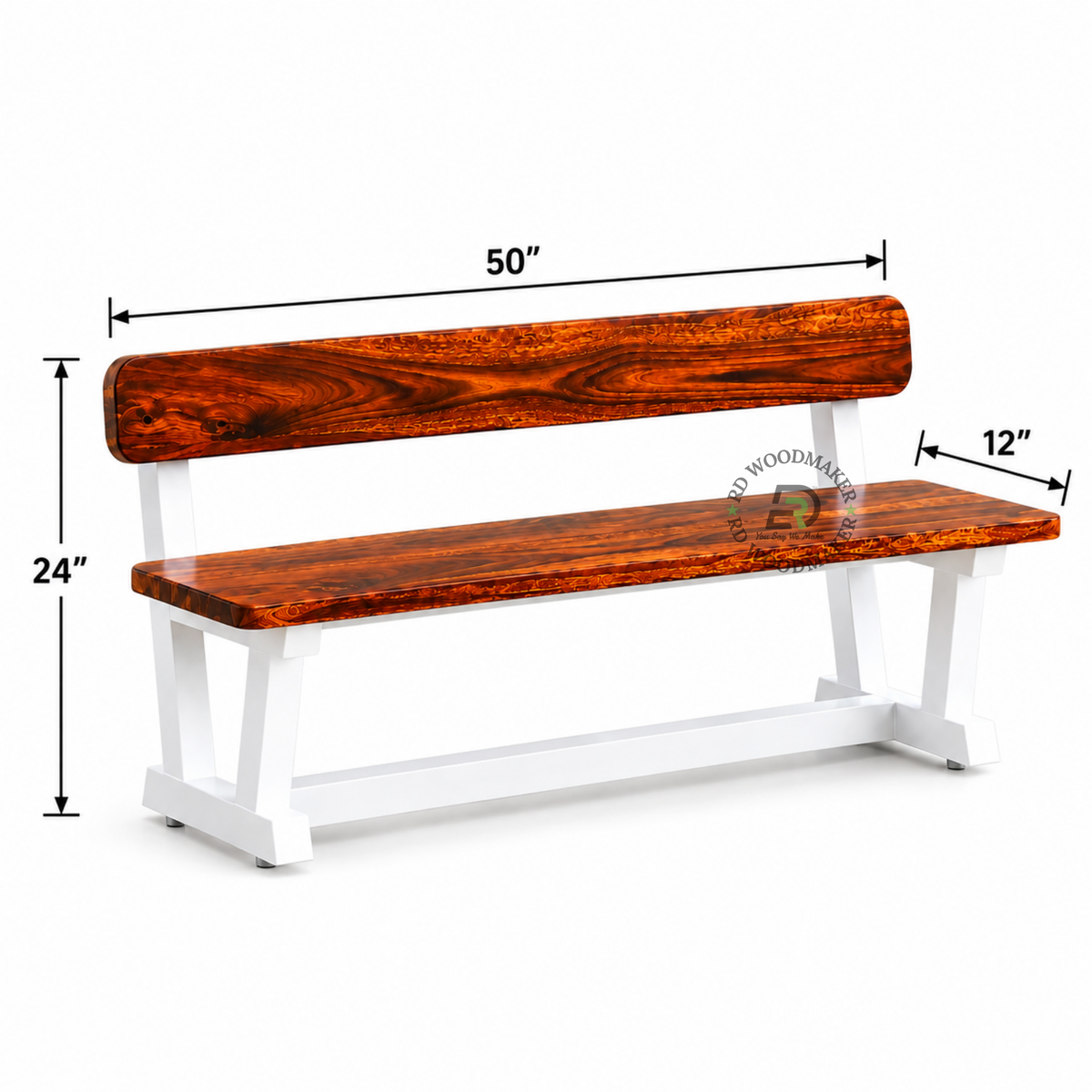 ALDER LIVE EDGE SOLID WOOD BENCH WITH BACKREST & WHITE METAL FRAME