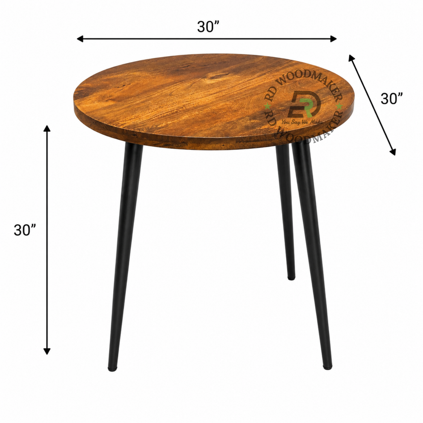 MODERN ROUND WOODEN DINING TABLE WITH TAPERED METAL LEGS