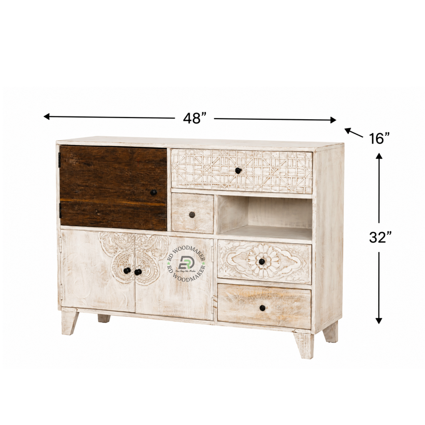 VINTAGE HANDCARVED SOLID WOOD SIDEBOARD
