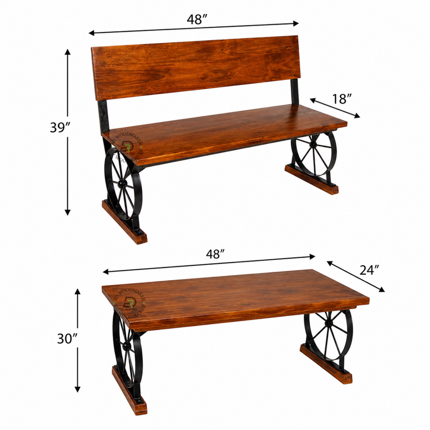RUSTIC WAGON WHEEL WOODEN DINING SET