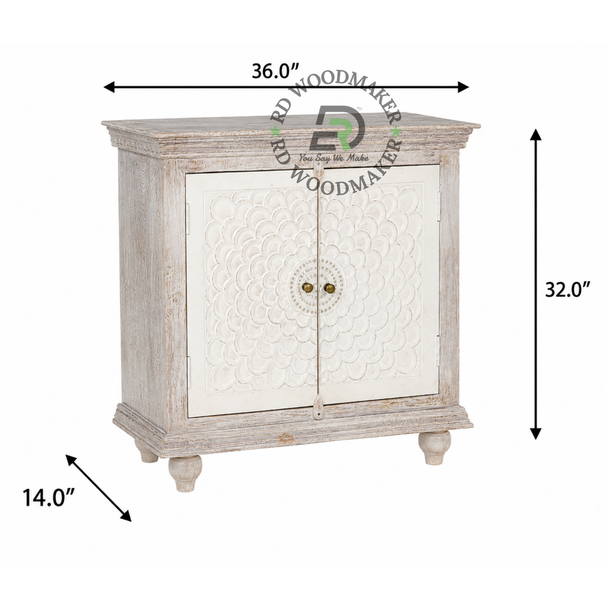 HERITAGE HANDCARVED WHITE SOLID WOOD CABINET